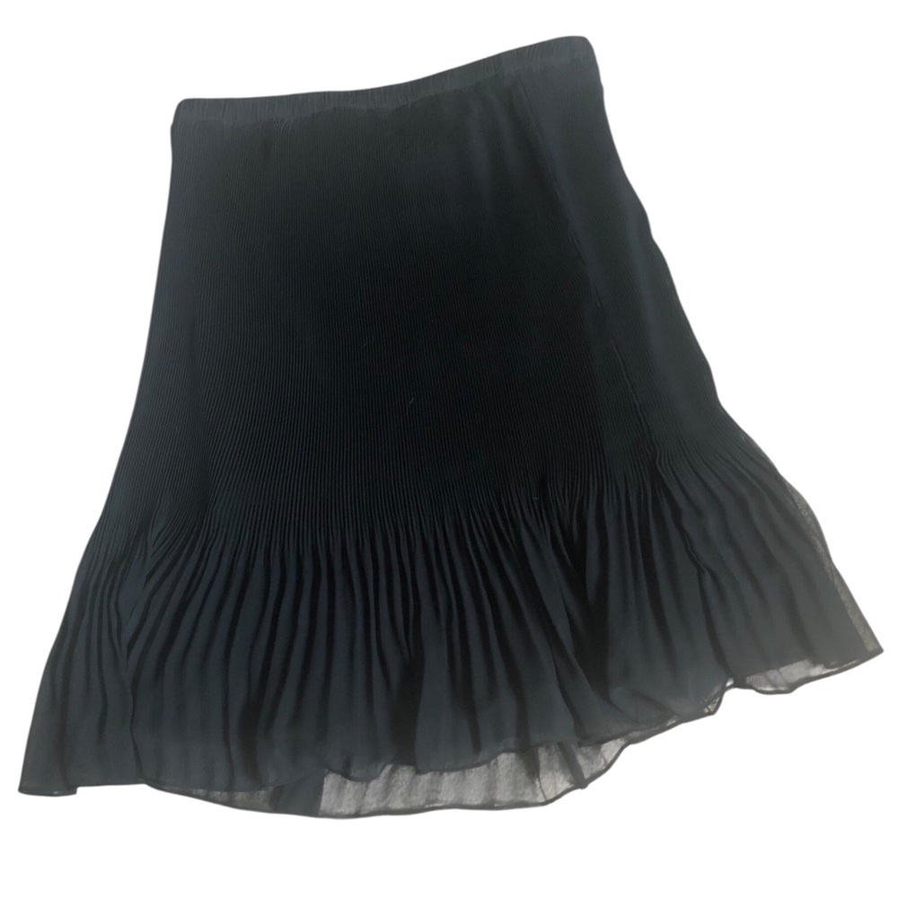 Cache skirt sheer pleated overlay lined stretch waist black flirty dance evening
